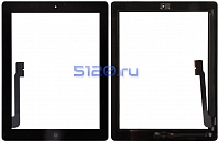Сенсорное стекло (тачскрин) для iPad 3/ 4 в сборе с кнопкой Home + 3M скотч, черное