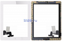 Сенсорное стекло (тачскрин) для iPad 2 в сборе с кнопкой Home + 3M скотч, белое
